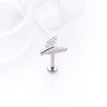 Detail View 1 of Implant Grade Titanium Vintage Tail Sparkle Internally Threaded Labret-Clear Gem